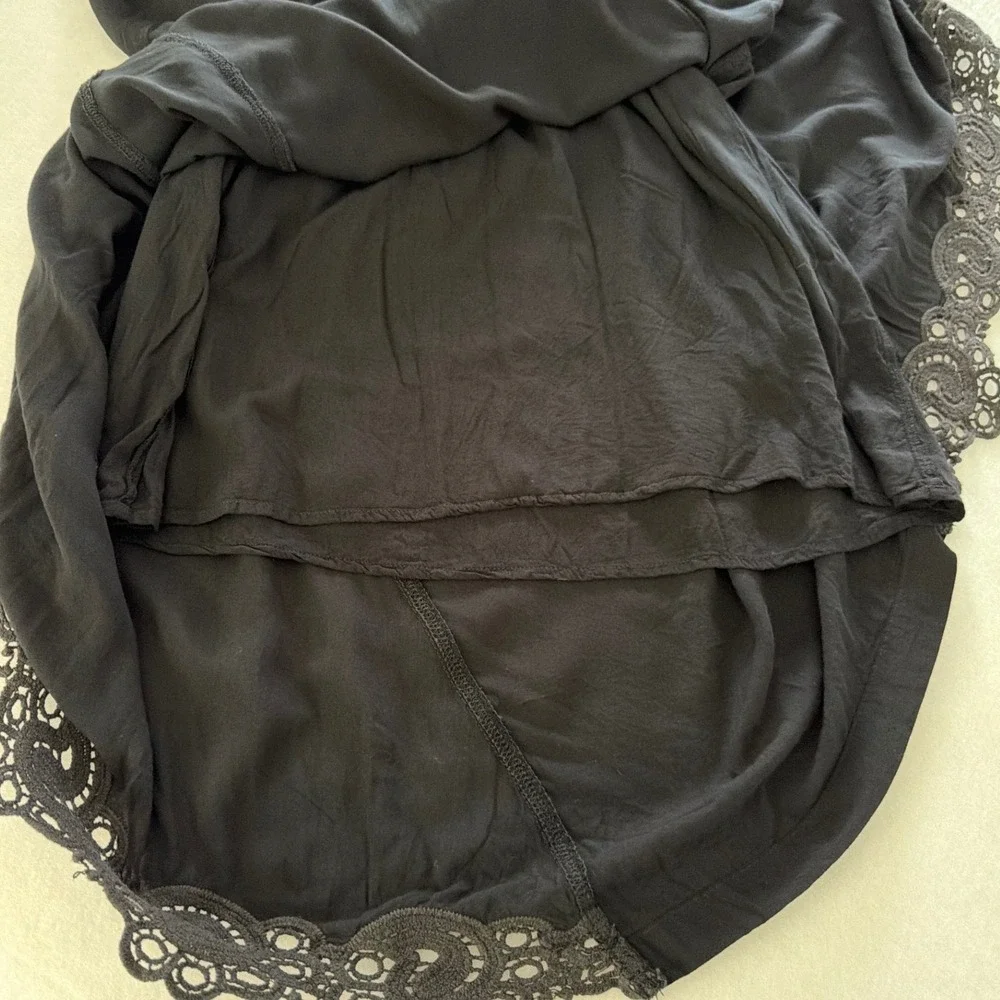 XCVI Womens Large‎ Black Rayon Crochet Lace Trim Maxi Skirt Boho Lined